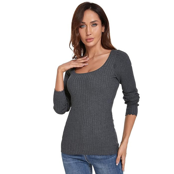 I.N.C. Ribbed Scoop Neck Sweater - Gray - XXL - Women's Tops - Picture 2 of 3